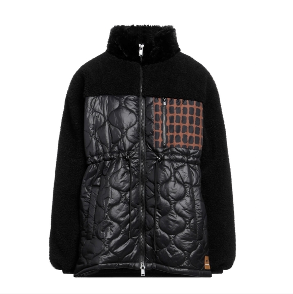 OOF WEAR Jackets & Blazers - OOF WEAR Mixed Media Drawstring Waist Jacket In Black Sherpa Oversized